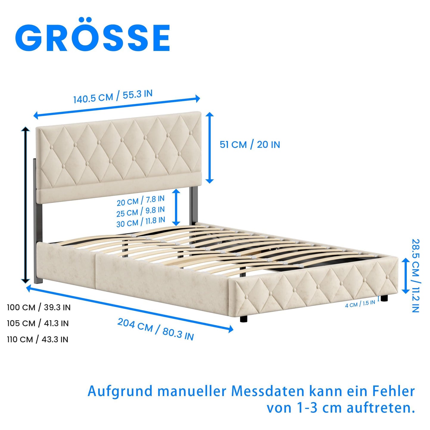 Opbergbed – Tweepersoonsbed – Gestoffeerd Bed – Boxspring – Bed met Opbergruimte – Hydraulisch Liftmechanisme – Luxe Velours Bekleding – 180x200 cm – Lichtgrijs Beige