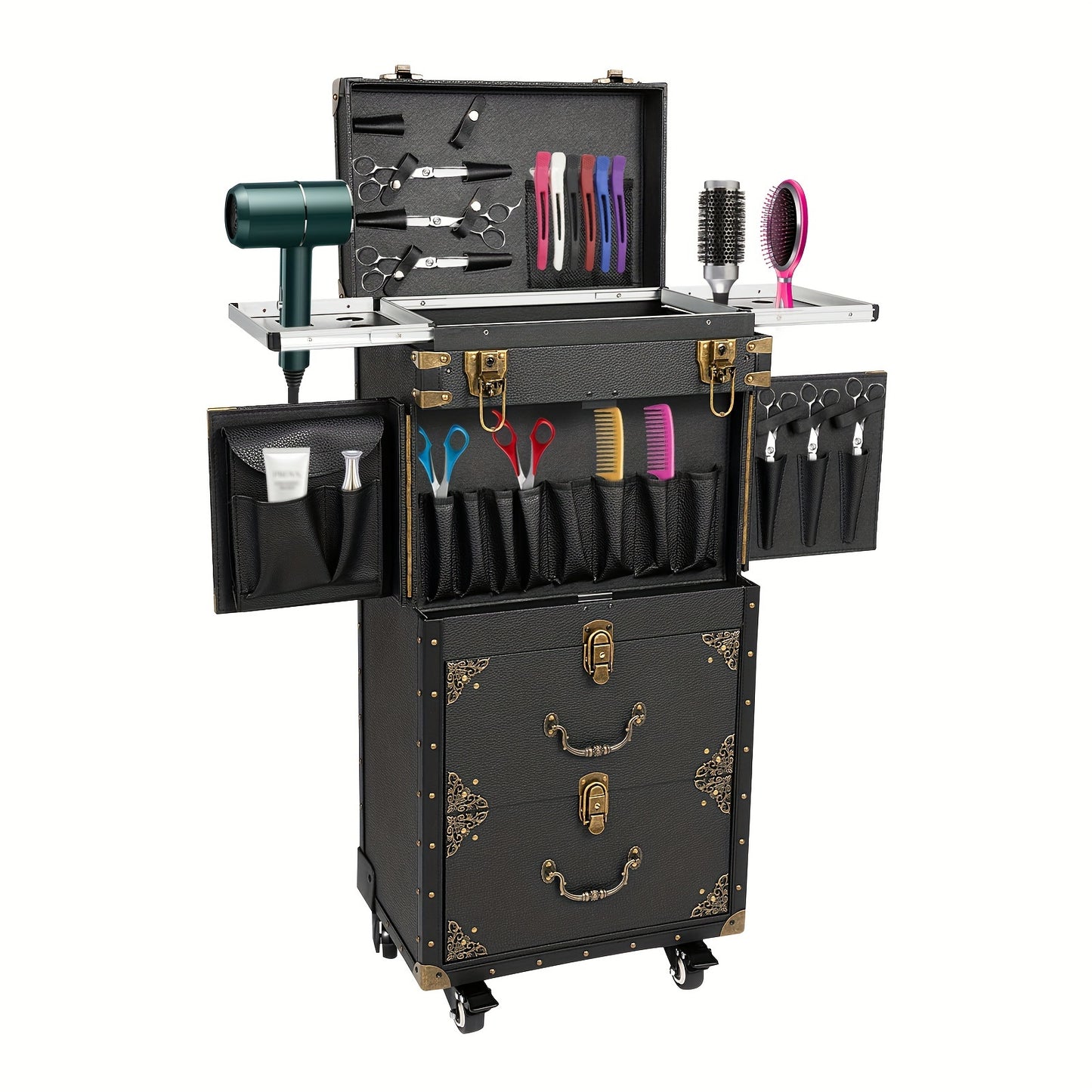 Make-up Trolley – Make-up Koffer – Beautycase – Visagie Koffer – Cosmetica Koffer – 3 Lades – Afsluitbaar Met Wielen – Zwart