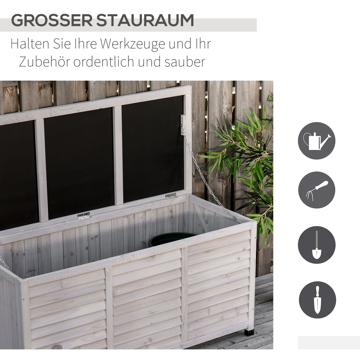 Weather-Resistant, Breathable Garden Box, Cushion Storage Box, Spruce Wood, Gray, 127 x 56 x 60 cm