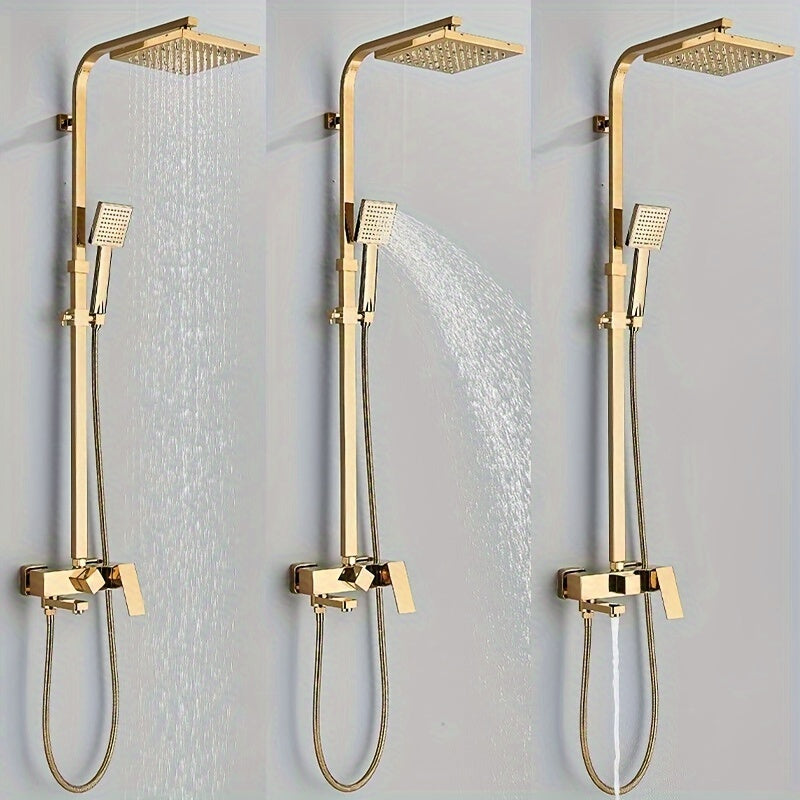 Douche Set – Douchekop – Regendouche – Handdouche – Badkraan – Gouden Afwerking – Messing Materiaal – 3 Functies