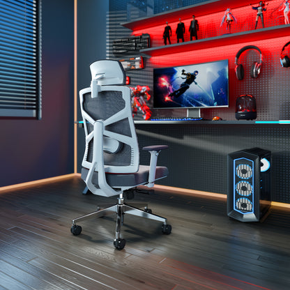 Ergonomische Bureaustoel – Kantoorstoel – Werkstoel – Studiebureaustoel – Gamerstoel – Ademend Mesh – Verstelbare Hoofd- en Lendensteun – 4D Armleuningen – Memory Foam Zitting – Zwart