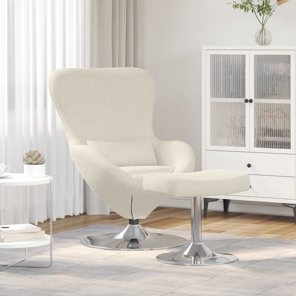 Fauteuil – Draaifauteuil – Relaxstoel – Loungefauteuil – Armstoel – Crèmekleurig Velvet – Draaibaar Met Voetensteun
