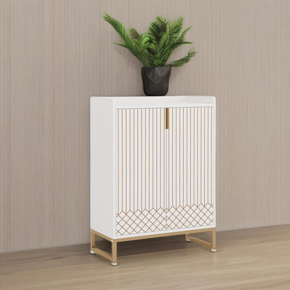 Schoenenkast – Schoenenrek – Schoenopberger – Schoenentoren – Schoenenkast Smal – Wit Met Gouden Metaal – 25 Paar Capaciteit – Modern Design
