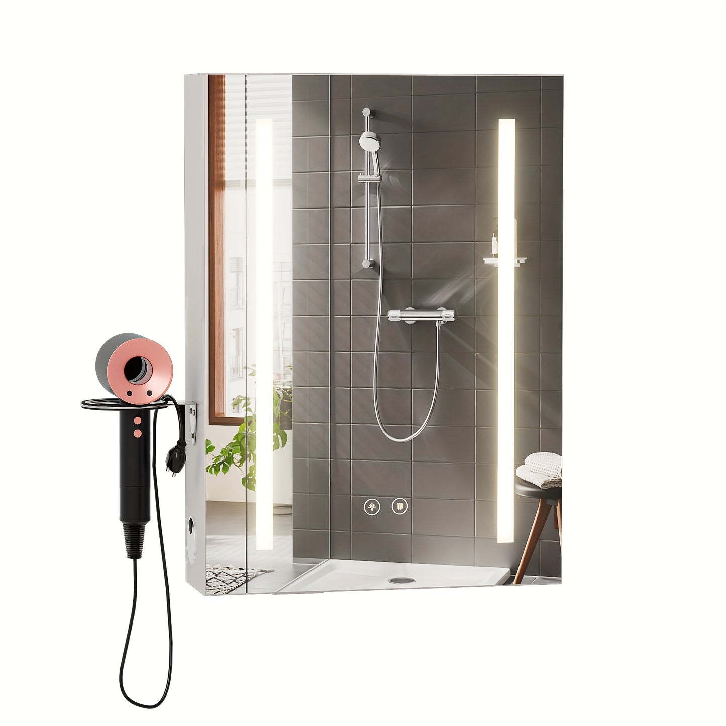 Badkamerspiegelkast – Spiegelkast – Badkamerkast – Medicijnkast – Opbergkast – Anti-Condens Spiegel – Verstelbare Planken – 45x15x60 cm – Wandmontage – Kabelvrij Design