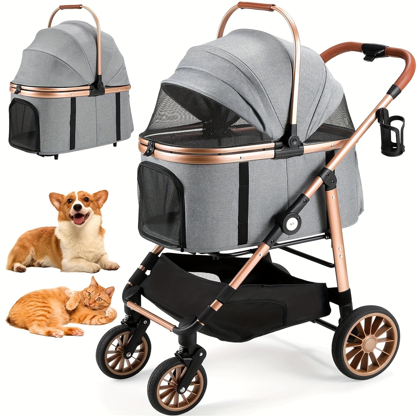 Hondenwagen – Hondenbuggy – Huisdierwagen – Transportmand – Kattenbuggy – Opvouwbaar – Schokabsorberende Rubberen Wielen – Geschikt voor Huisdieren tot 25 kg – Ruim & Ventilerend