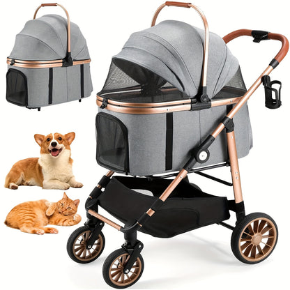 Hondenwagen – Hondenbuggy – Huisdierwagen – Transportmand – Kattenbuggy – Opvouwbaar – Schokabsorberende Rubberen Wielen – Geschikt voor Huisdieren tot 25 kg – Ruim & Ventilerend