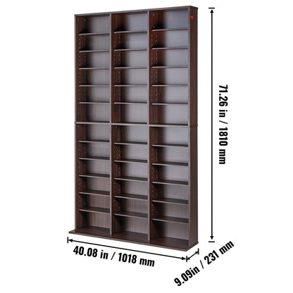 Media Opbergkast – Mediacabinet – Dvd Kast – Cd Rek – Boekenkast – Verstelbare Legplanken – Capaciteit 1080 Cd’s – Stabiele Houten Constructie – Espresso Kleur