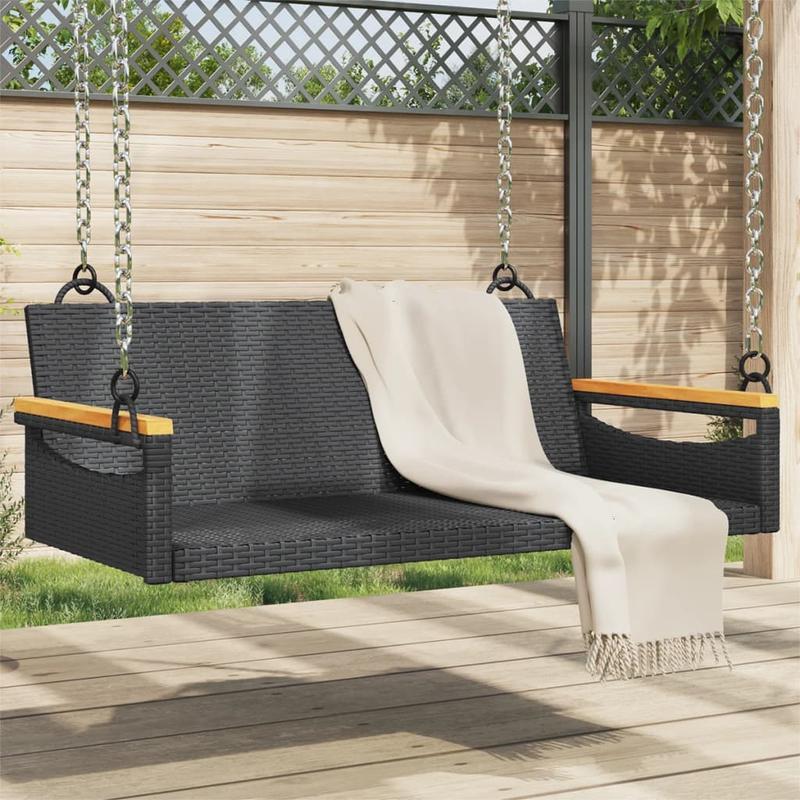 Tuinstoel – Loungestoel – Buitenstoel – Patio stoel – Ligstoel – Ergonomische Rugleuning – Extra Lange Zitting 109x62x40 cm – Duurzame Gevlochten Resin Constructie – Schommelfunctie – Weerbestendig – Met Metalen Kettingen