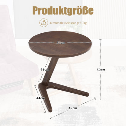 Bijzettafel – Tafeltje – Nachtkastje – Sidetable – Banktafel – Rond – Houtlook – Ruimtebesparend Design – Z-vormige Voet Stabiel