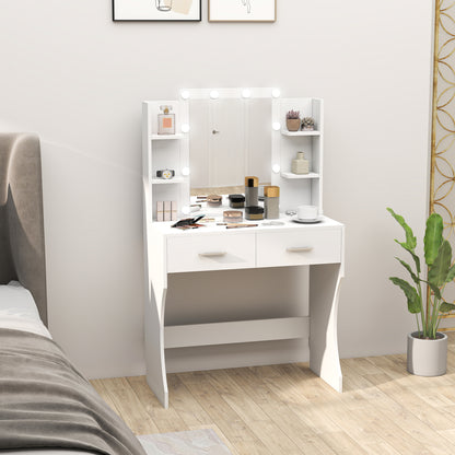Make-uptafel – Make-up tafel – Make-up meubel – Beauty tafel – Schminktisch – Wit design – Dimbare LED-verlichting – Ruime opberglades