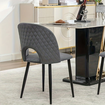 Eetkamerstoel – Stoel – Designstoel – Diningset – Vergaderstoel – Grijs – Metalen Frame – Verstelbare Poten – Ergonomisch Zitten – Diamantpatroon Rugleuning
