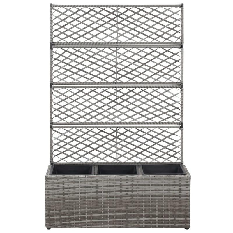 High quality flower rackRaised Trellis Bed 3 Pots 83x30x130cm Polyrattan Gray