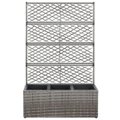 High quality flower rackRaised Trellis Bed 3 Pots 83x30x130cm Polyrattan Gray