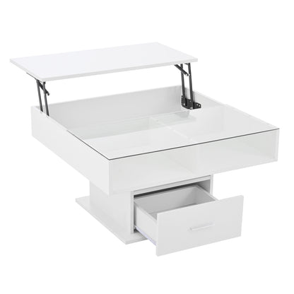 Moderne Salontafel – Lift-Top Tafel – Verstelbare Koffietafel – Opbergbank – Witte Hoogglans Tafel – Ruimtebesparend Ontwerp – Verstelbare Hoogte en Duurzaam Mechanisme