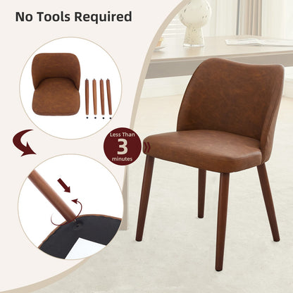 Set of 2 Dining Chairs | Brown Hardwood Kitchen Chairs with Leveling Feet for Dining Room Living Room, Modern Style, Wipe Clean Care