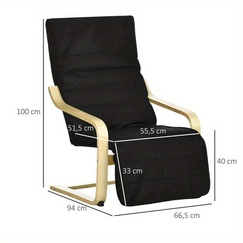 Relaxfauteuil – Verstelbare Fauteuil – Lounge Chair – Relaxstoel – Stoel Met Voetensteun – Stevig Frame – Zachte Bekleding – Compact Formaat – Zwart-Gouden Design