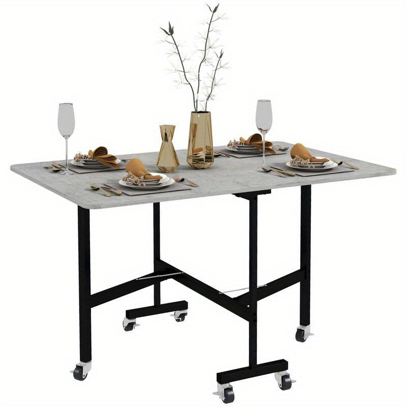 Uitklapbare Eettafel – Uitschuifbare Tafel – Vouwtafel – Compacte Eettafel – Multitafel – Verstelbaar 52,5-120 cm – Stevig Metaal Frame & Houtlook Oppervlak