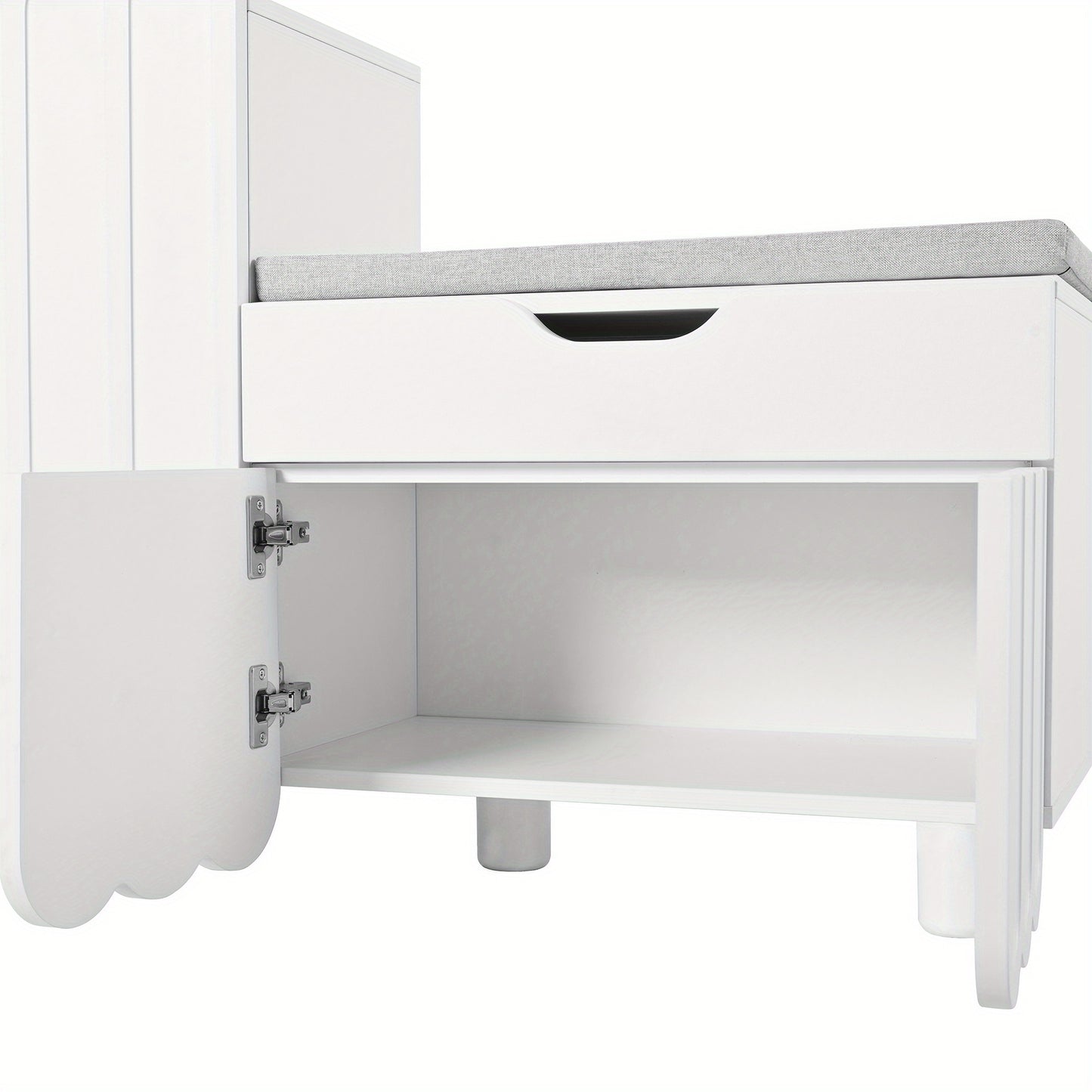 Modern 3-Door White Metal Shoe Cabinet with Drawers & Seat - Space-Saving Entryway Storage, 3.2+ Cubic Feet Capacity, 68.58cm Height - Stylish Bench for Hallways, Entrances & Closets, Shoe Storage Cabinet, Contemporary Furnit