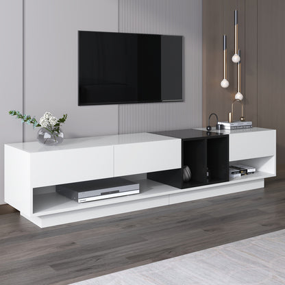 TV Cabinet, Entertainment Cabinet, Low Cabinet, White and Black High Gloss Combination. Colour blocking design, drawers, compartments, multiple storage spaces, 190*40*34 cm