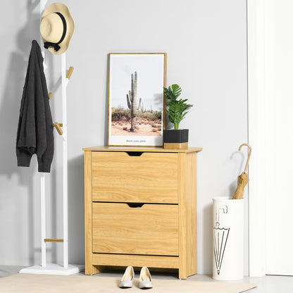 HOMCOM Shoe Cabinet with 2 Folding Doors and 2 Compartments, Natural Wood Particle Panels