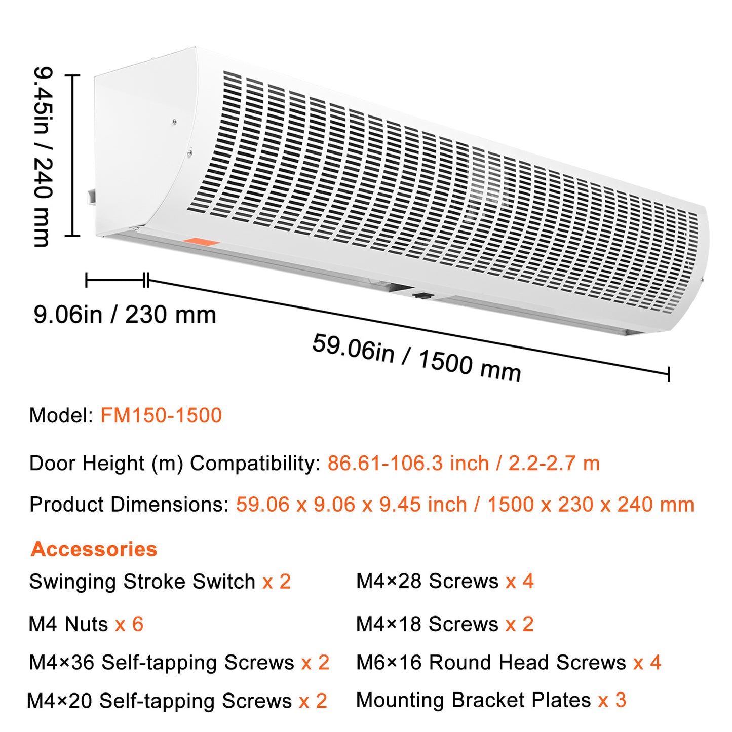 Luchtgordijn – Luchtdeur – Airdoor – Deurventilator – Luchtbarrière – 1,5 Meter Breed – Aluminium Behuizing – 3566 m³/u – 2 Snelheden – Stilgebruik – Eenvoudige Installatie