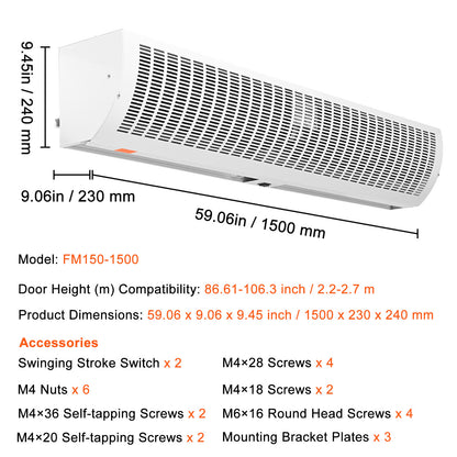 Luchtgordijn – Luchtdeur – Airdoor – Deurventilator – Luchtbarrière – 1,5 Meter Breed – Aluminium Behuizing – 3566 m³/u – 2 Snelheden – Stilgebruik – Eenvoudige Installatie