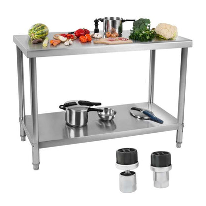 RVS Werktafel – Werkbank – Keukentafel – Cateringtafel – Onderstel Tafel – 120x70 cm – Verstelbare Poten – Onderplank