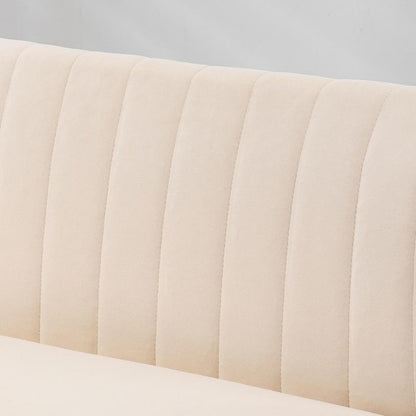 2-Zits Sofa – Tweezitsbank – Compacte Bank – Loveseat – Kleine Bank – Dik Schuimvulling – Stevige Houten Poten – Wit Bruin – 117x56,5x77 cm – Makkelijk Montage