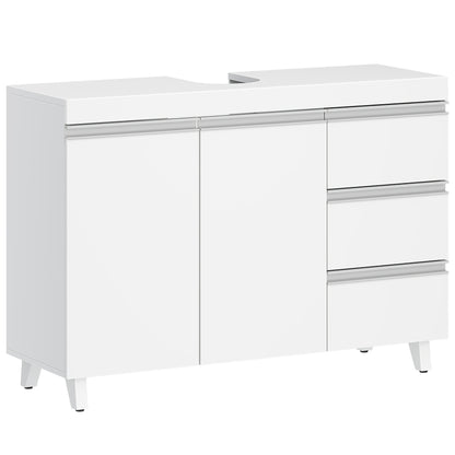 Badkamerkast – Wastafelmeubel – Badkamermeubel – Opbergkast – Kast Met Laden – Vrijstaand – 3 Laden En 2 Compartimenten – Duurzaam Spaanplaat – Compact 30x90x64 cm – Wit
