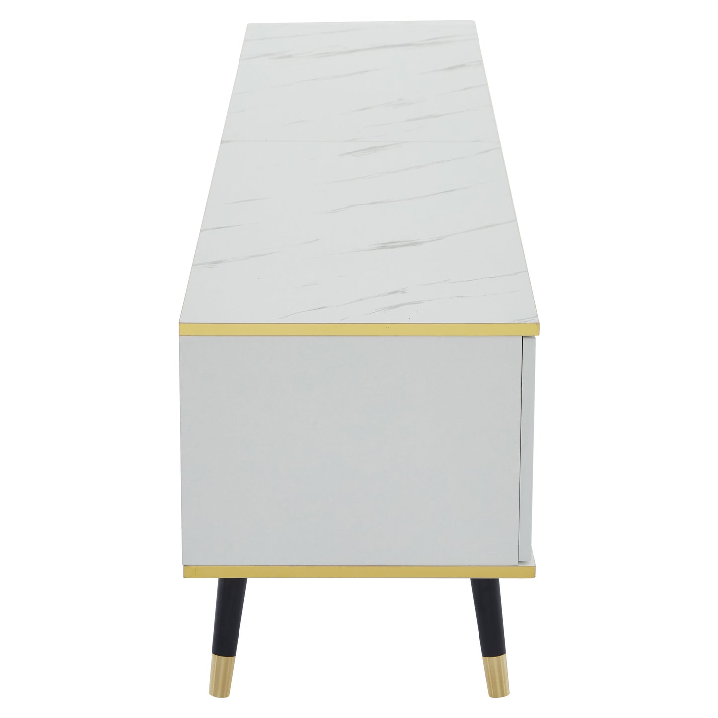 BTM Tv-Lowboard 200×40×46 Cm, Modern TV Board in White with Marble Optic, TV Table / TV Cabinet / TV Furniture for Tvs Up to 90 Inches, Living Room Furniture with Doors, Drawer & Open Shelf