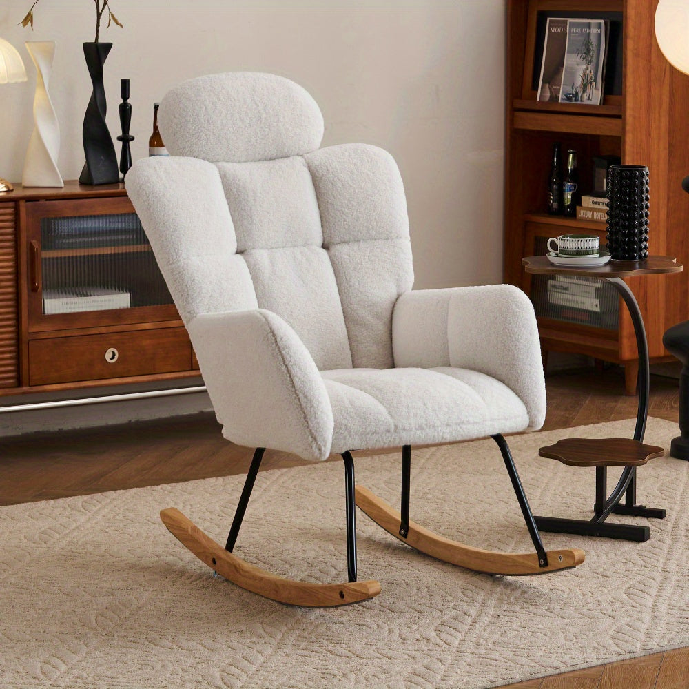 White Recliner Chair with Soft Teddy Bear Fabric & Tufted Design - Padded Seat, Solid Back Support, Easy Assembly, No Power Needed for Living Room & Bedroom Comfort, Recliner Chair, Bedroom Seating, Elegant Seating, Plush Cus