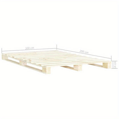 Contemporary Pine Wood Bed Frame - 200x200cm Removable & Durable Pallet Wood Frame with Natural Wood Grain Finish, Easy Assembly, No Power Needed for Small Spaces, Bed Frame for Bedroom, Contemporary Bedding, Simple Elegant D