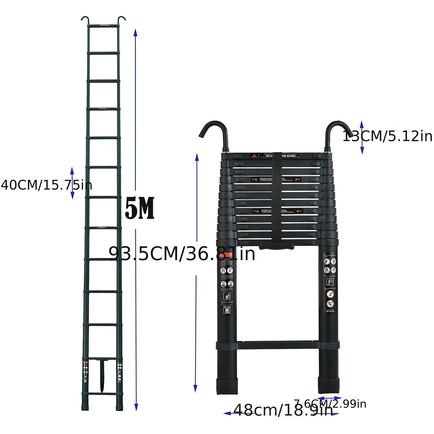 Uitklapladder – Vouwladder – Uitschuifladder – Telescopische Ladder – Trapladder – 5 Meter – Aluminium – Lichtgewicht – Antislip Voeten – Afneembare Haken