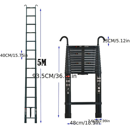 Uitklapladder – Vouwladder – Uitschuifladder – Telescopische Ladder – Trapladder – 5 Meter – Aluminium – Lichtgewicht – Antislip Voeten – Afneembare Haken