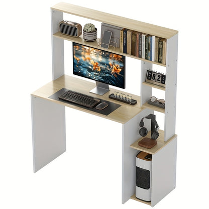 Bureau – Computertafel – Werktafel – Bureaumeubel – Computerbureau – Wit – Met Open Planken en CPU-Houder – Stabiel Metalen Frame