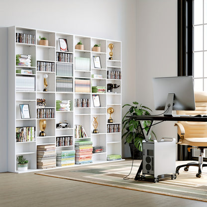 Witte Boekenkast – Boekenplank – Vakkenkast – Opbergrek – Wandkast – 27 Vakken – Duurzaam Hout – Vrijstaand – Groot Opbergvermogen – Modern Design