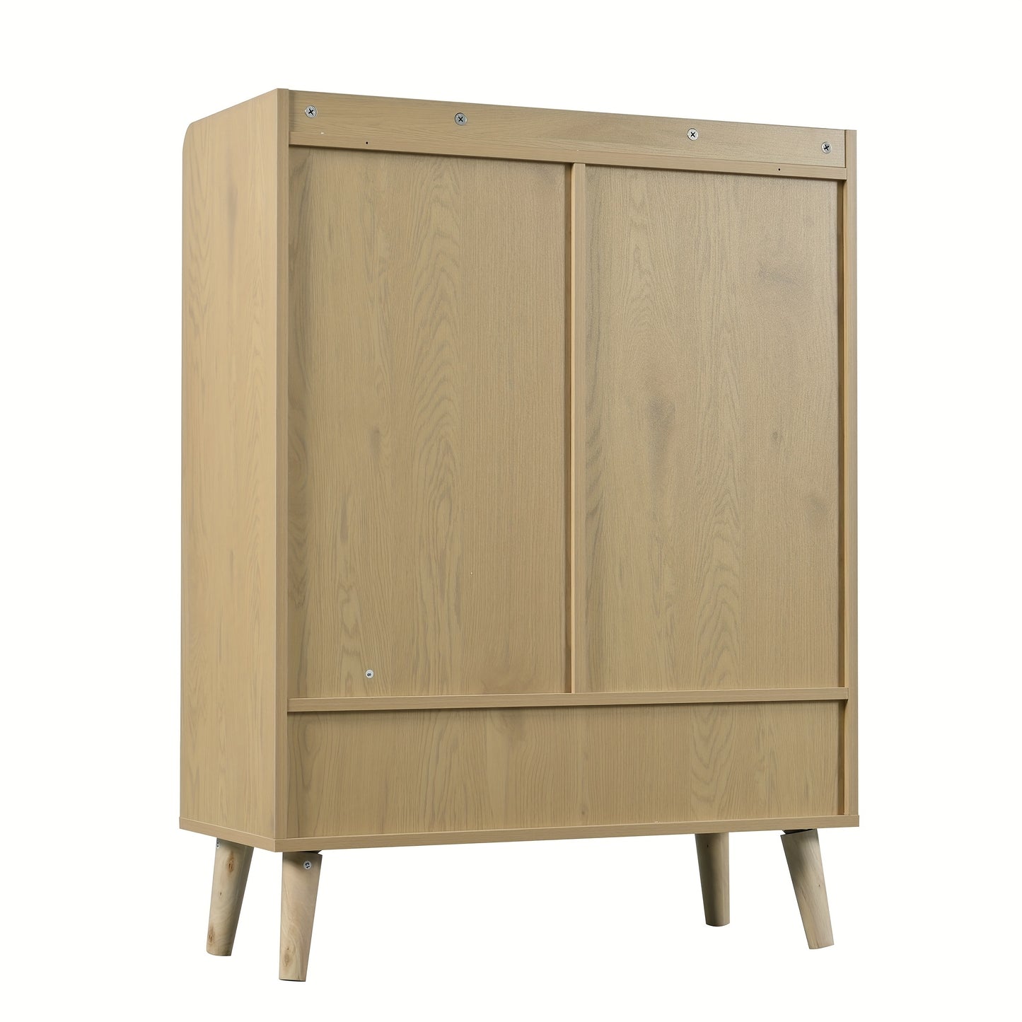 Natural Rattan Shoe Cabinet with Double Doors And Five Shelves for Entryway. with Wooden Handles And Solid Wood Legs. Dimensions: W80/H105/D35cm.