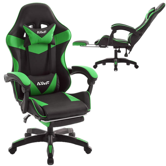 Gamingstoel – Gamestoel – Gaming Chair – Gamestoel Met Voetensteun – Bureaustoel – Ergonomisch Ontwerp – Kunstleer Met Traagschuim - Zwart-Groen
