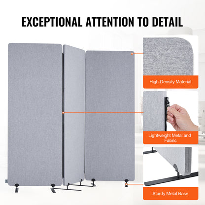 Kamerscherm – Roomdivider – Scheidingswand – Paravent – Ruimteverdeler – Geluiddempend – 3 Panelen – PET Polyester – Grijs – 184x35x166 cm