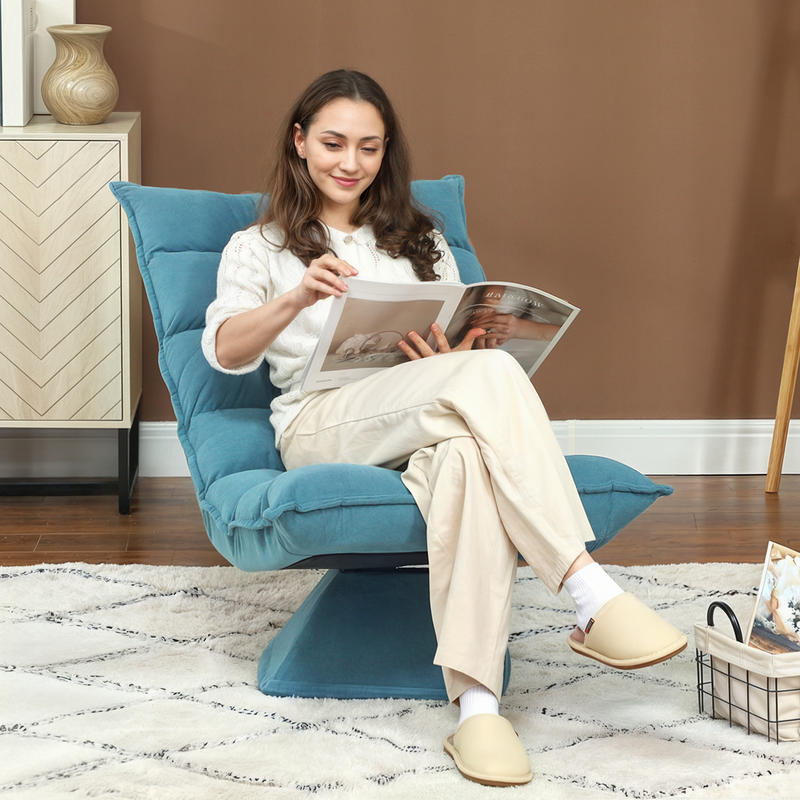 Ligstoel – Loungestoel – Relaxstoel – Tuinstoel – Draaistoel – Verstelbare Rugleuning – 360° Draaibaar – Zacht Gevoerd – Met Metaal Frame