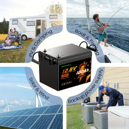 Lithium Accu – LiFePO4 Batterij – Bootaccu – Camperaccu – Trolling Motor Accu – 12V 100Ah – 1280Wh Capaciteit – Ingebouwde 100A BMS Veiligheid