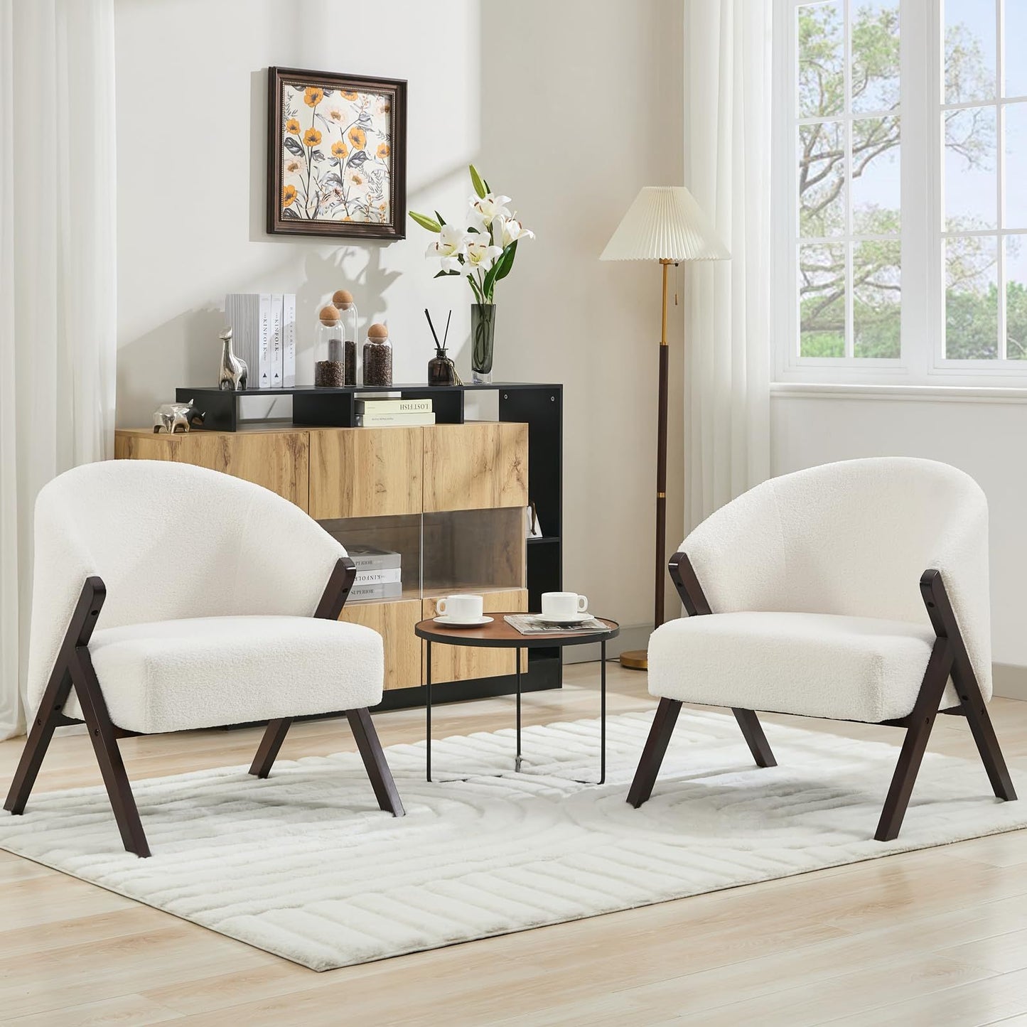 Easy Assembly Lounge Chair - Minimalist Upholstered (No Soft) Reading Side Chair Suitable for Bedroom & Living Room, Wood Frame, Compact, Easy Maintenance, Comfortable Seating