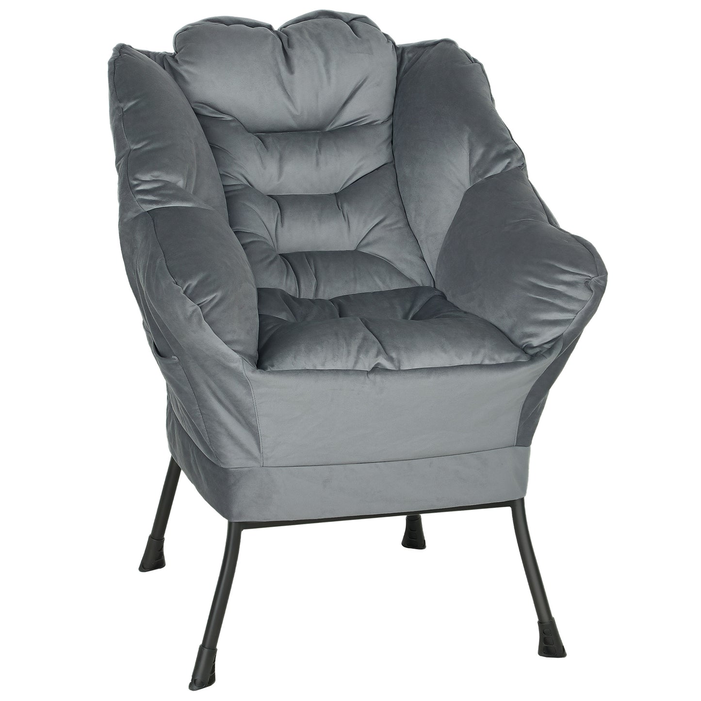 Fauteuil – Zetel – Lounge Stoel – Relaxstoel – Accentstoel – Grijs – Stalen Pootjes – Zijvakken
