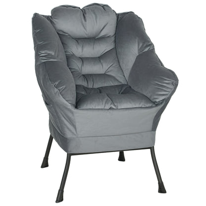 Fauteuil – Zetel – Lounge Stoel – Relaxstoel – Accentstoel – Grijs – Stalen Pootjes – Zijvakken