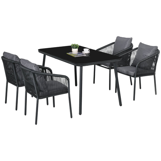 Tuinset 4 Personen – Tuinmeubel Set – Buitentafel Met Stoelen – Balkonset – PE Rattan Meubel – Weerbestendig Aluminium Frame – 140x80x74 cm Tempered Glasblad