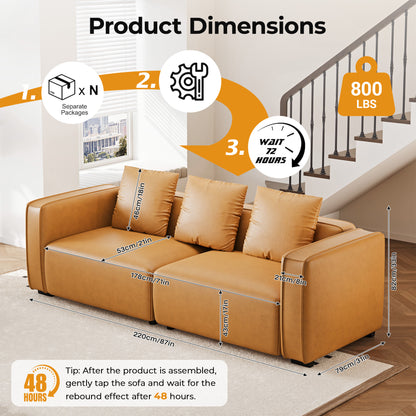 220.98 cm Sofa Couch for Living Room Faux Leather Loveseat, Apartment, Lounge, Offi