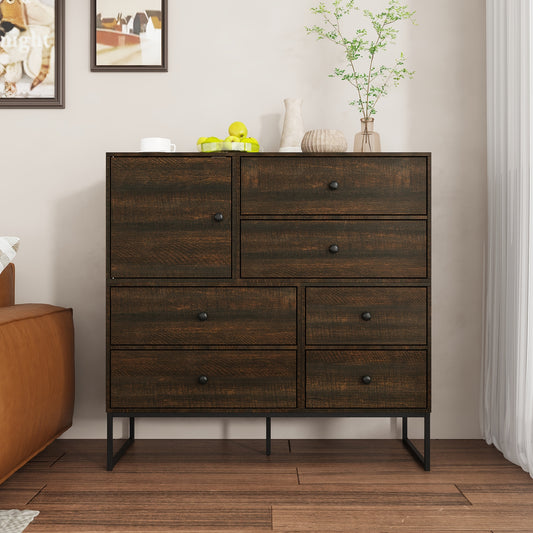 Ladekast – Ladenkast – Opbergkast – Dressoir – Commode – 6 Lades & 1 Deur – MDF Houtnerf – Compact Design 100x40x98 cm