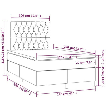 Boxspringbed – Boxspring – Slaapbank – Ledikant – Bedframe – Donkergrijs – Hardhouten Frame – Brandvertragende Bekleding – 120x200 cm – 47 cm Hoogte