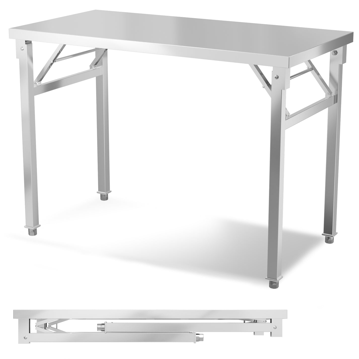 Inklapbare Werktafel – Vouwbare Werkbank – RVS Tafel – Catering Tafel – Servetafel – Compact Design – Tot 300 kg Belastbaar – Verstelbare Poothoogte 120x70x85 cm