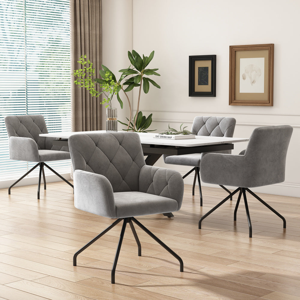 Eetkamerstoel – Stoel – Kuipstoel – Lounge Stoel – Armstoel – Velvet Bekleding – Ergonomische Rugsteun – Metalen Frame – Lichtgrijs – Set Van 2